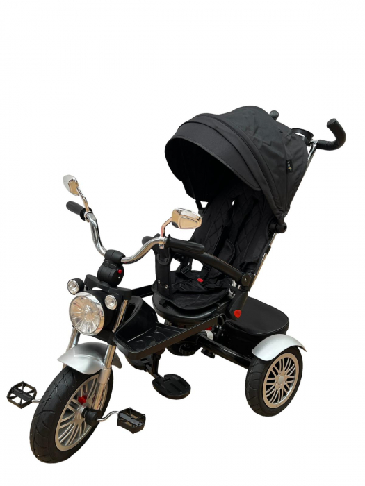 Tricicleta cu far luminos si sunete, Maner reversibil, SL03 - Negru [7]