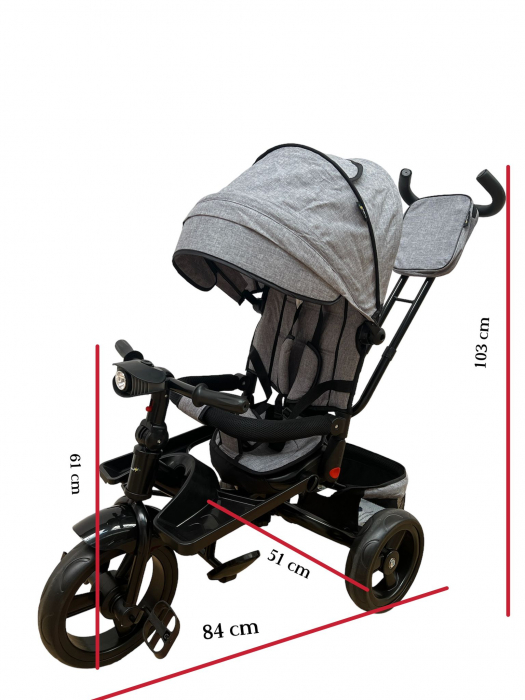 Tricicleta cu scaun reversibil si pozitie de somn, SL02 - Negru cu aripi aurii [17]