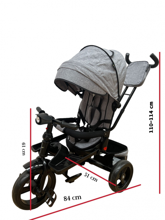 Tricicleta cu scaun reversibil si pozitie de somn, SL02 - Gri [27]