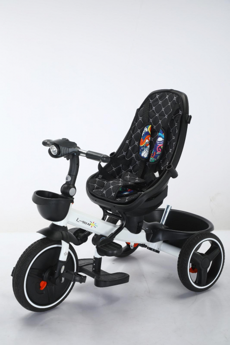 Tricicleta pliabila cu muzica, cu pozitie de somn si scaun reversibil, SL01 - negru cu aripi aurii [8]
