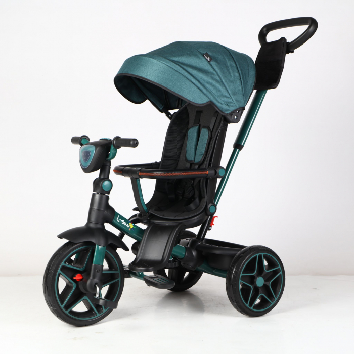 Tricicleta reversibila, evolutiva, cu pozitie de somn, roata cauciuc, cu lumini si muzica, SL05 Verde [2]