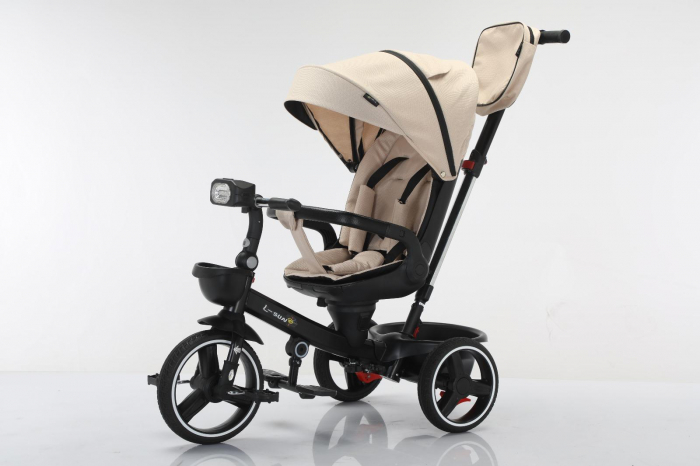 Tricicleta reversibila, evolutiva, cu pozitie de somn, roata cauciuc, cu lumini si muzica, SL06 crem [8]