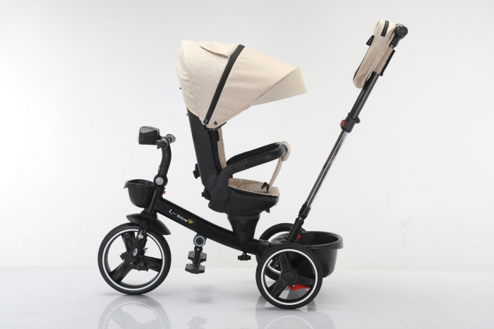 Tricicleta reversibila, evolutiva, cu pozitie de somn, roata cauciuc, cu lumini si muzica, SL06 crem [7]