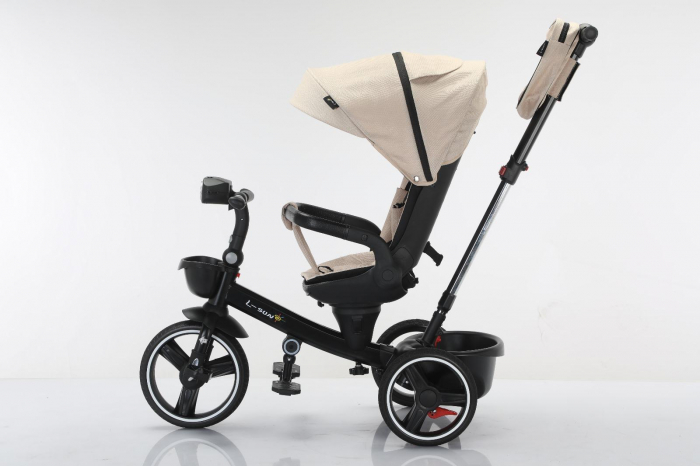 Tricicleta reversibila, evolutiva, cu pozitie de somn, roata cauciuc, cu lumini si muzica, SL06 crem [11]