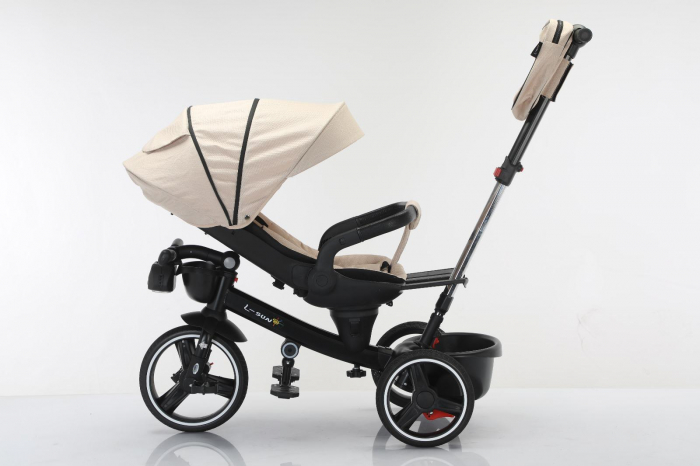 Tricicleta reversibila, evolutiva, cu pozitie de somn, roata cauciuc, cu lumini si muzica, SL06 crem [10]