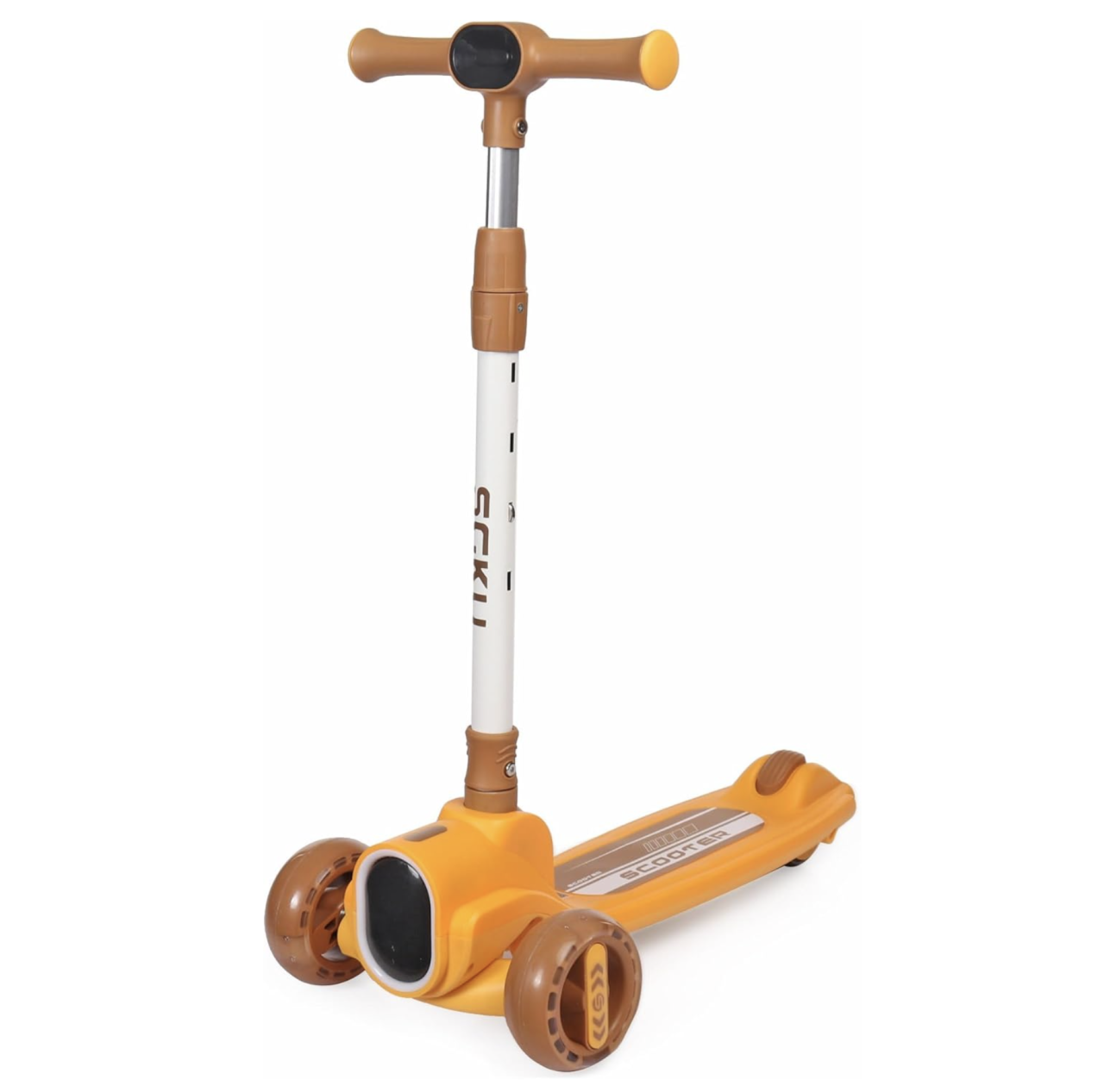 Trotineta 2022 galben, cu scaun, 3 roti LED, muzica, pliabila, reglabila, 3-12 ani [3]