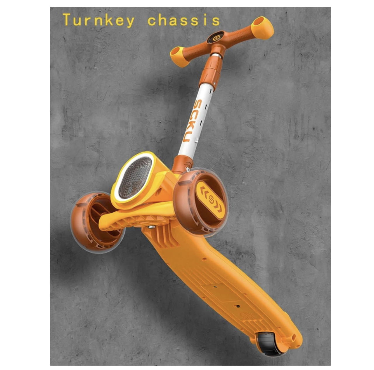 Trotineta 2022 galben, cu scaun, 3 roti LED, muzica, pliabila, reglabila, 3-12 ani [8]