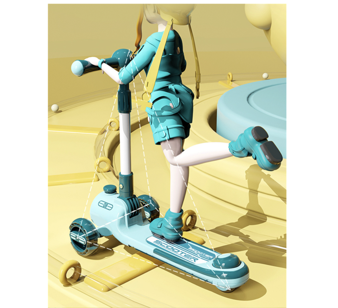 Trotineta 2022 verde, cu scaun, 3 roti LED, muzica, pliabila, reglabila, 3-12 ani [3]