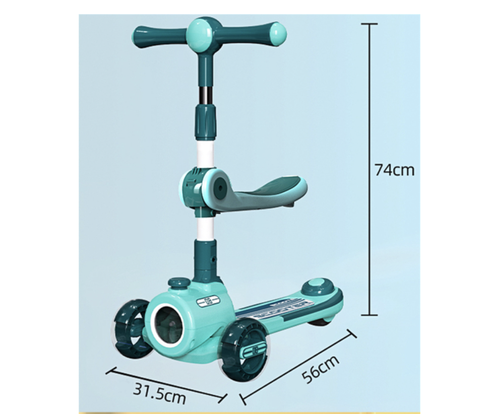 Trotineta 2022 verde, cu scaun, 3 roti LED, muzica, pliabila, reglabila, 3-12 ani [5]