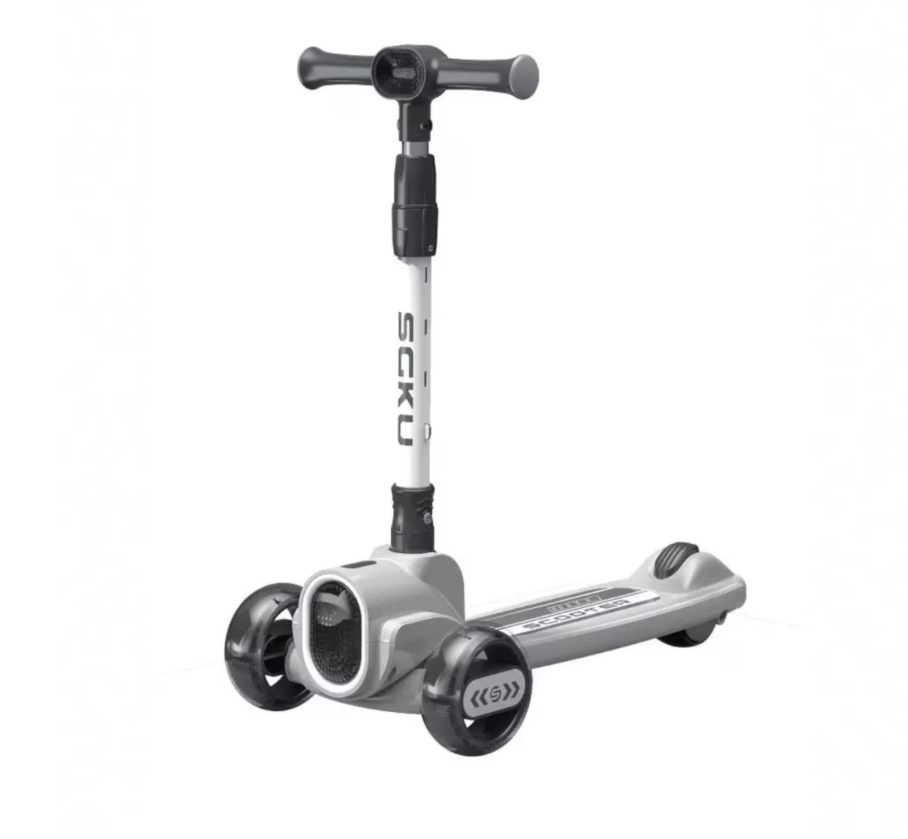 Trotineta 2022 gri, cu scaun, 3 roti LED, muzica, pliabila, reglabila, 3-12 ani [3]