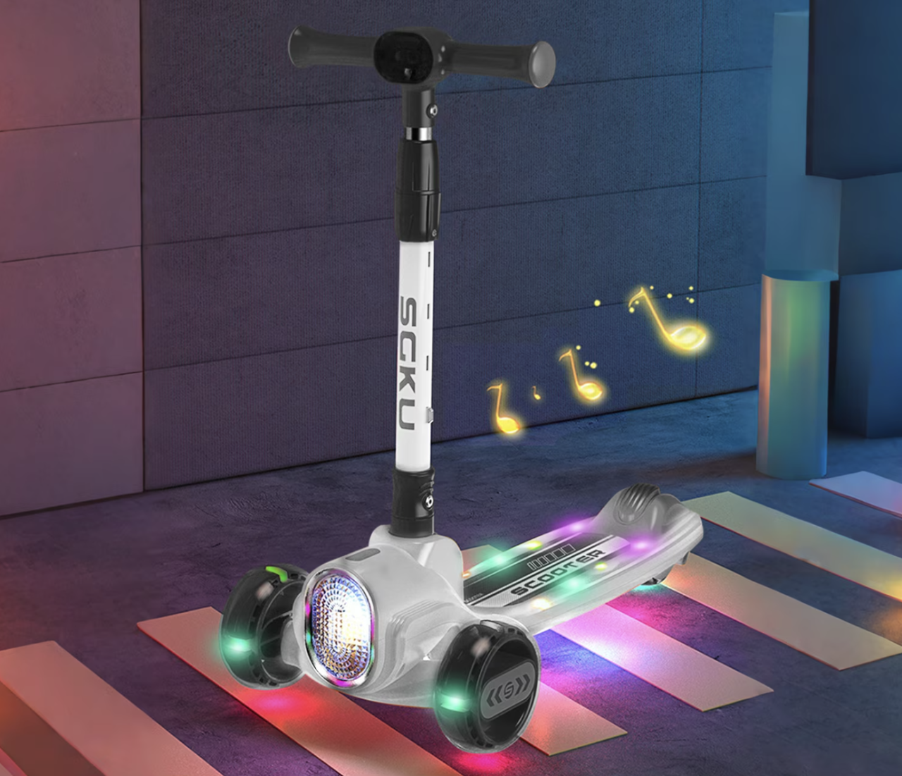 Trotineta 2022 gri, cu scaun, 3 roti LED, muzica, pliabila, reglabila, 3-12 ani [4]