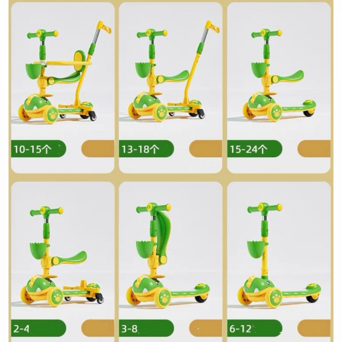 Trotineta 6 in 1, TR36 Dinozaurul Verde, cu maner de impins si bare de protectie 2-12 ani [10]