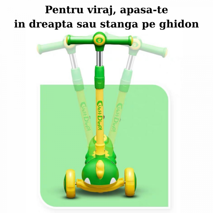 Trotineta 6 in 1, TR36 Dinozaurul Verde, cu maner de impins si bare de protectie 2-12 ani [7]