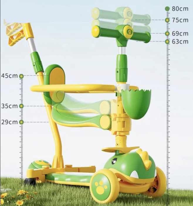 Trotineta 6 in 1, TR36 Dinozaurul Verde, cu maner de impins si bare de protectie 2-12 ani [6]