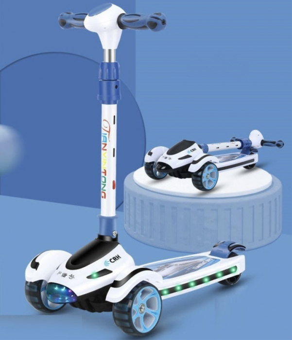Trotineta Scooter Premium pentru Copii 698 cu Design Avion, alb - albastru [4]