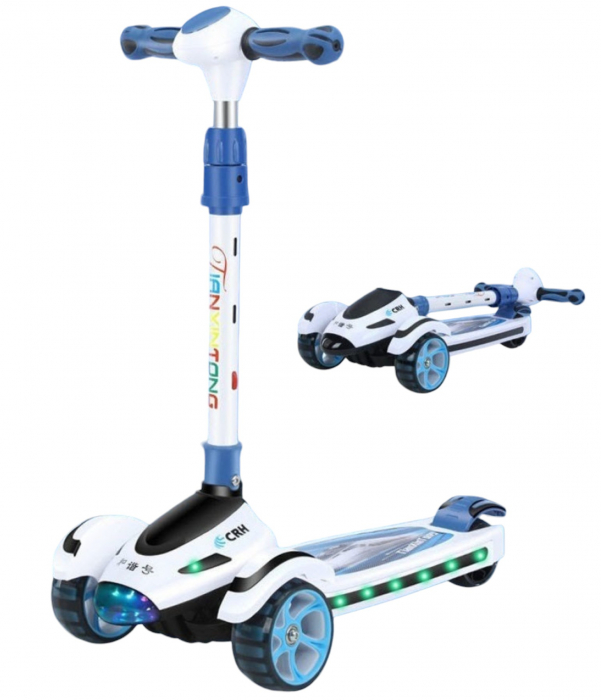 Trotineta Scooter Premium pentru Copii 698 cu Design Avion, alb - albastru [3]