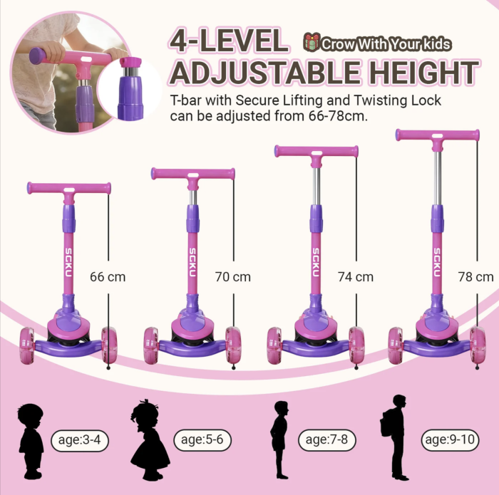 Trotineta copii 807 Crem, pliabila, reglabila 4 trepte, 3 roti, lumini si muzica, 3-10 ani [11]