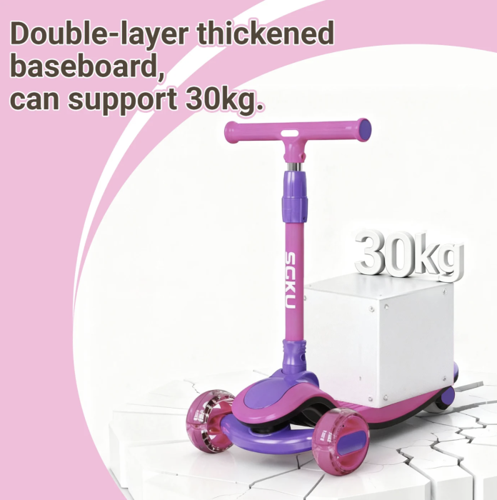 Trotineta copii 807 Crem, pliabila, reglabila 4 trepte, 3 roti, lumini si muzica, 3-10 ani [9]