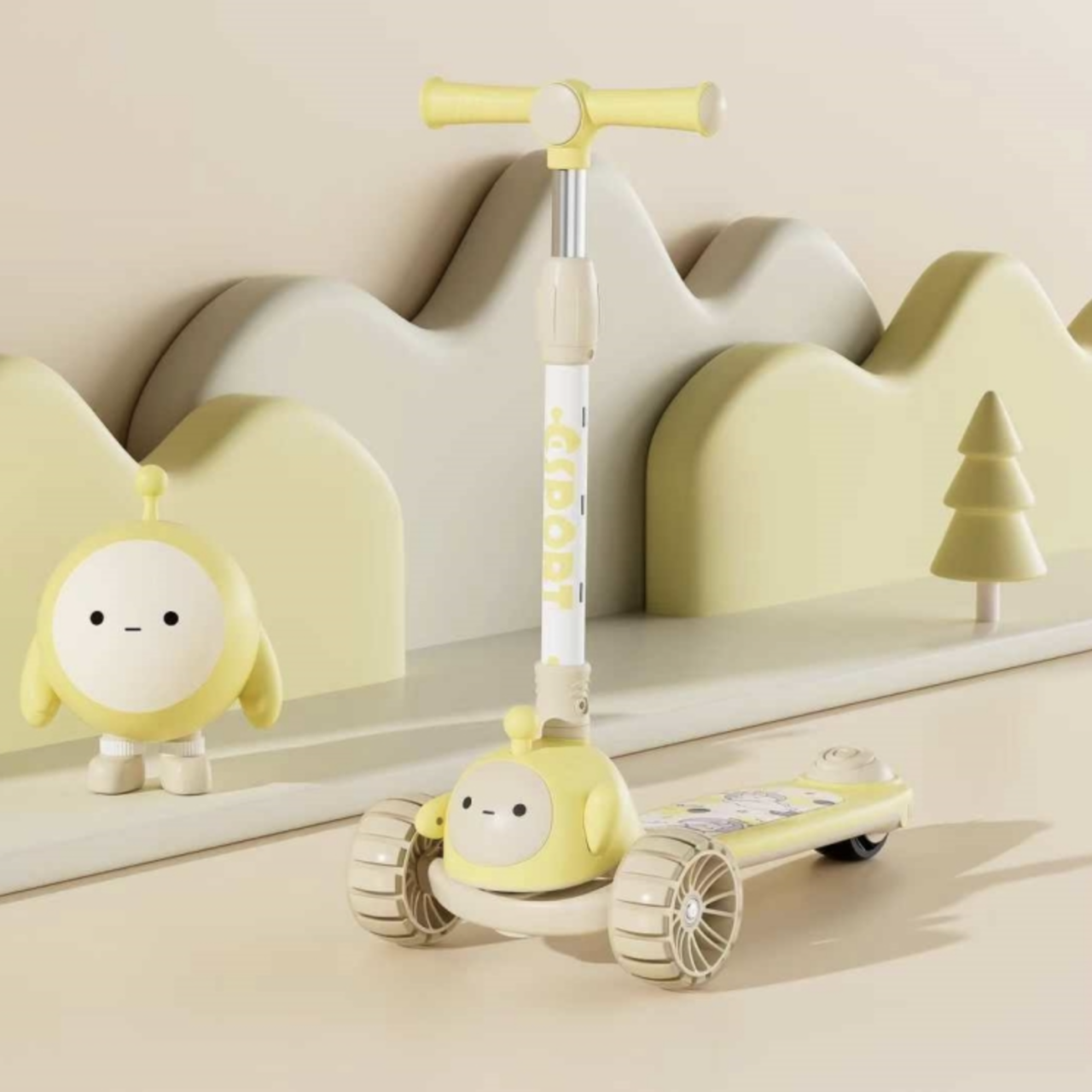 Trotineta copii C Sport 807 Galben, pliabila, lumini LED si muzica, 3 roti, 3-8 ani [2]