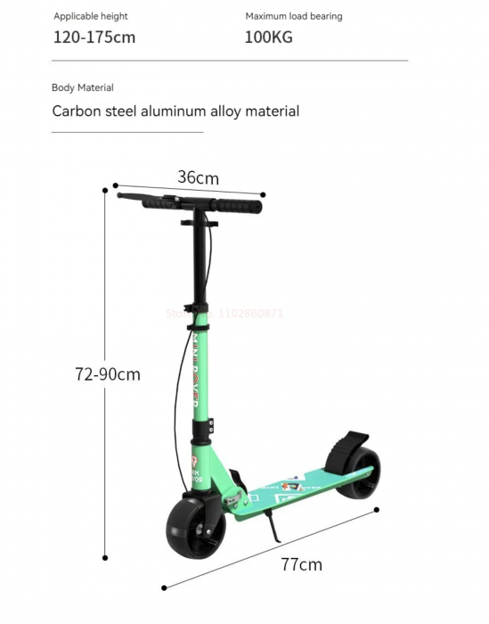 Trotineta pliabila, cadru otel si carbon, cu frana manuala, greutate maxima suportata 100 kg, TR28 Roz [10]