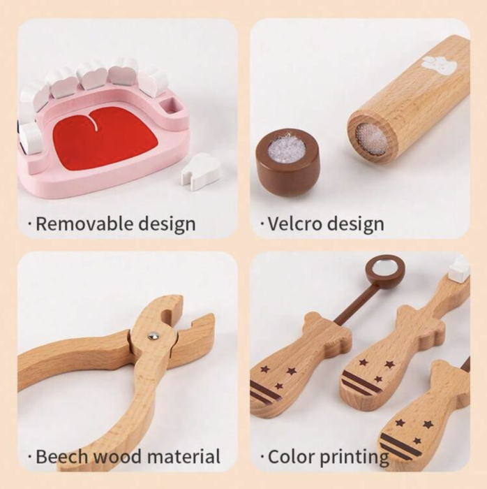 Trusa de dentist din lemn pentru copii Dental Set cu mulaj dentar si 6 piese, +3 ani [4]