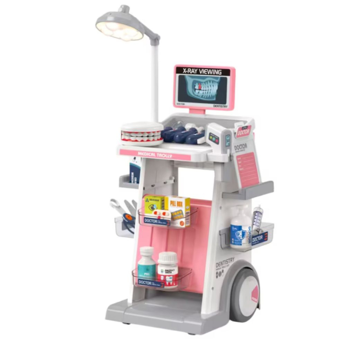 Set carucior medical Doctor Dentist cu maxilar interactiv, lumini si 26 accesorii, roz, +4 ani [4]
