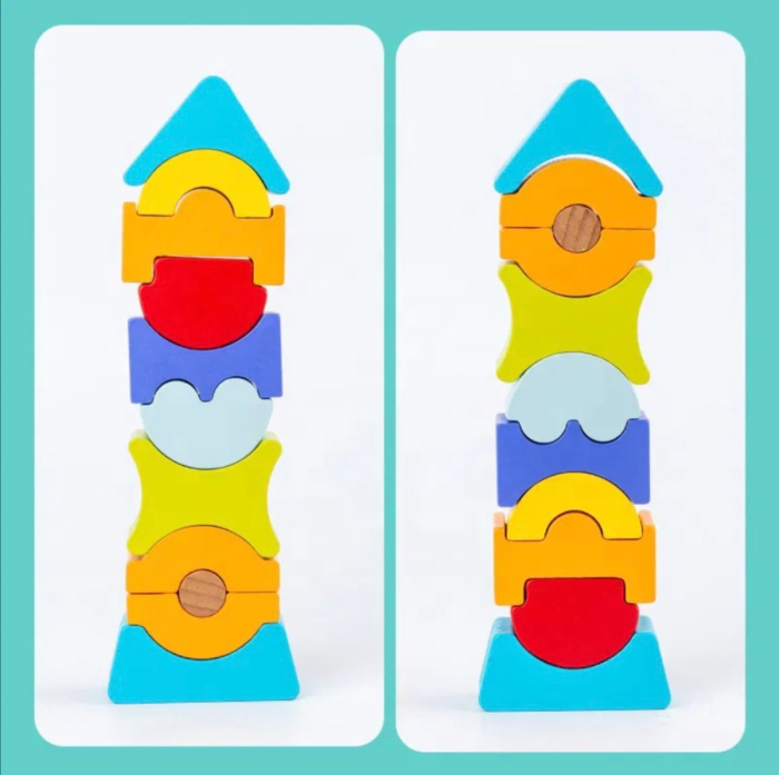 Turnul Piramida de stivuit, multicolor, din lemn [2]