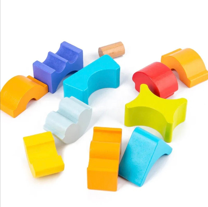 Turnul Piramida de stivuit, multicolor, din lemn [4]