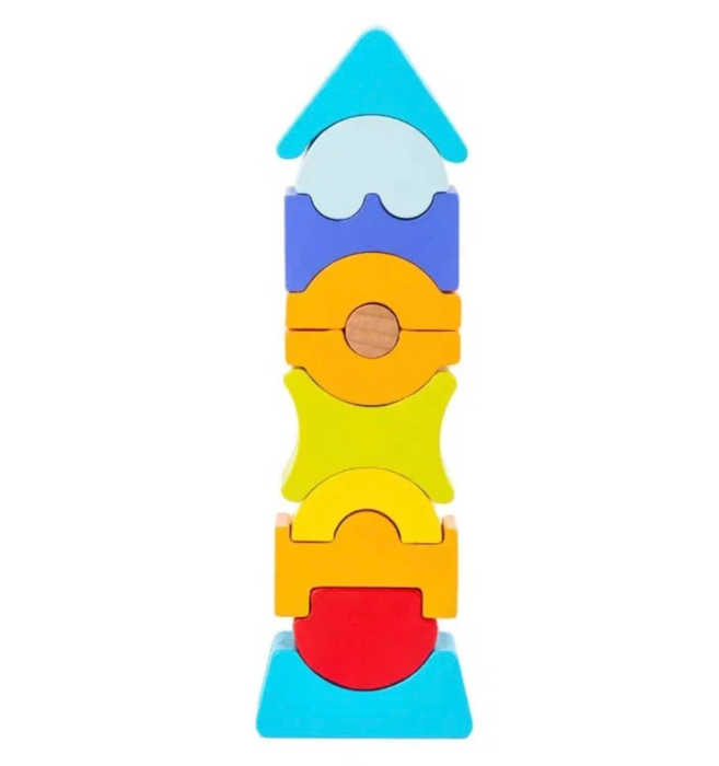 Turnul Piramida de stivuit, multicolor, din lemn