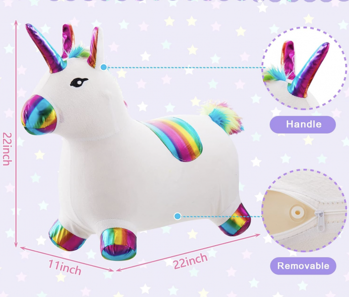 Unicorn gonflabil cu husa de plus, cu sunete si lumini, alb [3]