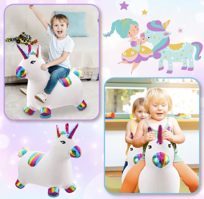 Unicorn gonflabil cu husa de plus, cu sunete si lumini, alb [6]