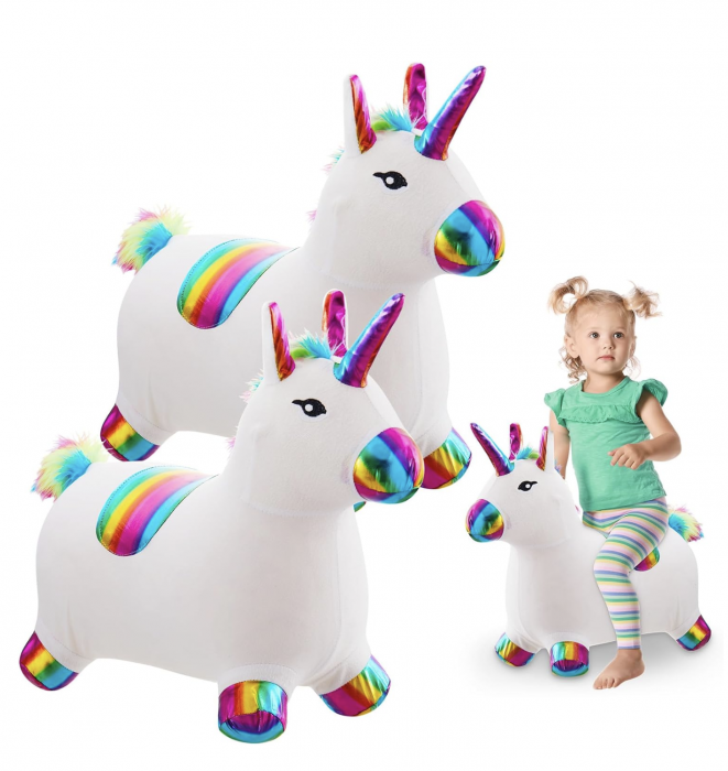 Unicorn gonflabil cu husa de plus, cu sunete si lumini, alb [4]
