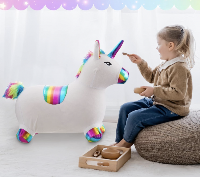 Unicorn gonflabil cu husa de plus, cu sunete si lumini, alb [5]