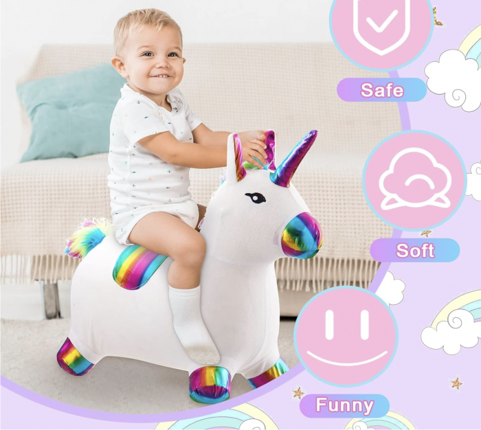 Unicorn gonflabil cu husa de plus, cu sunete si lumini, alb [2]