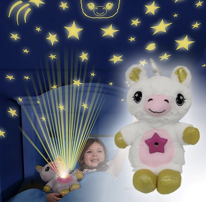 Unicornul Magic din plus cu muzica si proiectii de lumini, alb