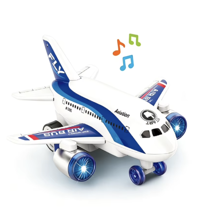 Jocuri si Jucarii - Avion De Jucarie Cu Frictiune Inertiala Lumini LED Si Sunete 18x17 cm 3 Ani