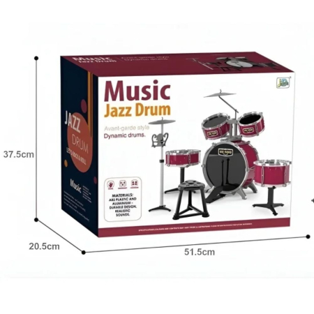 Jocuri si Jucarii - Set Tobe Copii 6 Piese Music Jazz Drum Cu Scaun Stand Si 2 Cinele 84 cm 3 Ani
