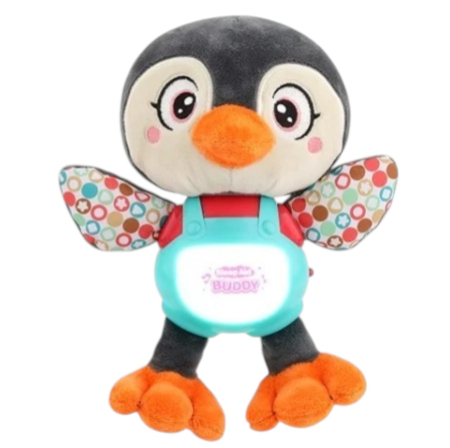 Jocuri si Jucarii - Jucarie interactiva din plus Pinguin cu respiratie, lumini si sunete, 6 luni+