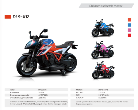 Motocicleta electrica pentru copii DLS-X12, cu lumini, muzica, MP3 si USB, albastru [3]