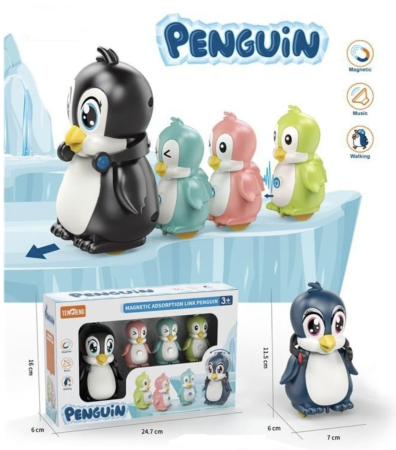 Jocuri si Jucarii - Jucarie interactiva magnetica Trenuletul familiei de 4 pinguini