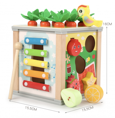 Cub multifunctional Montessori 6 in 1 cu Ciocanitoare, din lemn [3]