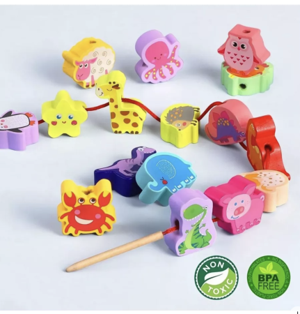 Joc Montessori de siretuit cu 42 piese animale, din lemn [5]