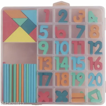 Cutie de invatare cu tangram, cifre, semne matematice, din lemn [4]