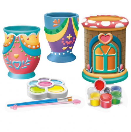 Articole pentru desen si pictura - Joc creativ de pictura pe ceramica, 9 piese - Set Creativ Vaze Ceramice