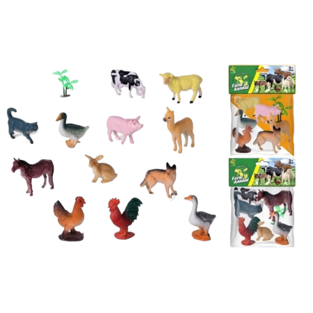 Jocuri si Jucarii - Set 7 Figurine Animale De Ferma Si Curte Farm Set Cu Pomisor Jucarie 19 cm 3 Ani