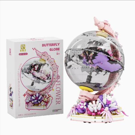 Seturi de constructie - Set de construit, Glob Butterfly, decor cu lumina, 657 piese