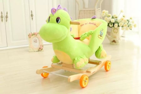 Camera copilului - Dinozaur din plus balansoar cu roti, verde