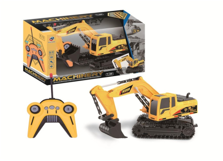 Jocuri si Jucarii - Excavator Cu Telecomanda Pe Senile Cabina Rotativa 360 Scara 1:30 Galben 3 Ani