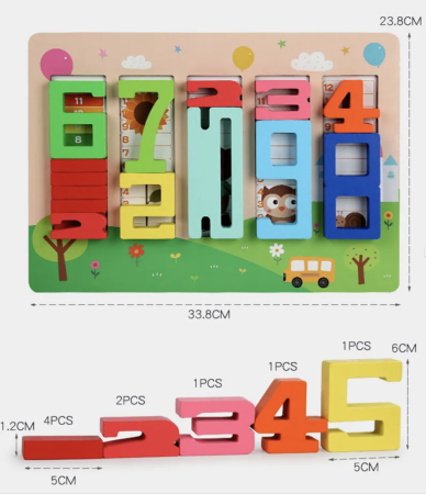 Placa Educativa Montessori Din Lemn Cifre De Incastru Stivuire Si Echilibru 36x26 cm 3 Ani [5]