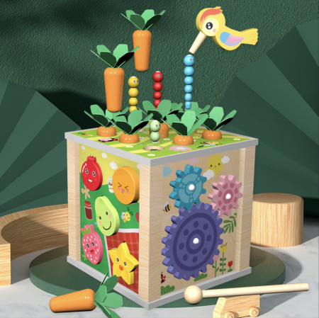 Cub multifunctional Montessori 6 in 1 cu Ciocanitoare, din lemn [4]